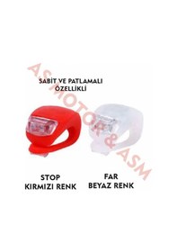 Resim Bisiklet Silikon Ledli Lamba Süper 2 Adet. Taze Pilleriyle Kırmızı-Beyaz 