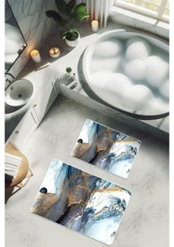 Resim Yıkanabilir Kaymaz Tabanlı Modern Desenli 2'li Banyo Paspas Takımı Bps0016 Renkli 