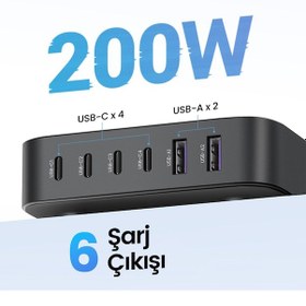 Resim Ugreen Nexode 200W GaN II 6 Portlu Masaüstü Hızlı Şarj Cihazı İstasyonu 