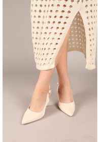 Resim Birikon Diana Kroko Desenli Arkası Açık Stiletto Ten-7902 Ten 