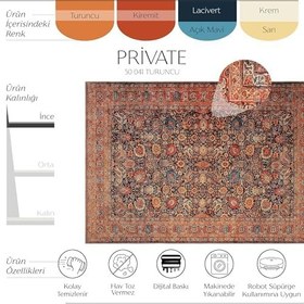 Resim Cool Halı Private Turuncu Etnik Desen Çiçekli Otantik Şönil Halı Yıkanabilir Eskitme Vintage Salon Halısı 