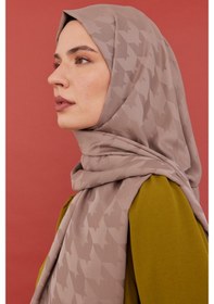 Resim Mirsoy Scarf Kazayağı Desen İpeksi Jakar Şal - Açık Vizon Açık Vizon 