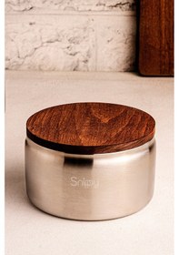 Resim Snippy Steelora - 3'lü Ahşap Vakumlu Kapaklı Paslanmaz Çelik Kase Kahvaltılık Çerezlik 700 Ml Çelik 