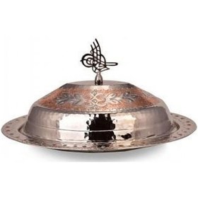 Resim Turna Bakır Hanedan Klasik Kapak Kayık Sunum Tabağı 35 Cm El İşleme Kırmızı Beyaz Turna4425-7 