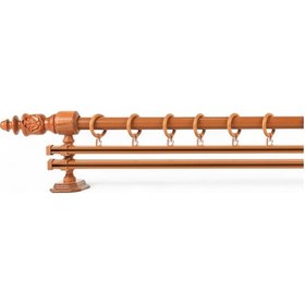 Resim Twins Decorative Ahşap İşlemeli Demonte Başlıklı Meşe Çift Raylı Rustik Perde Askısı - 250 CM 