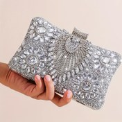 Resim Kadınların özel günlerinde hafif ve şık gümüş gri taşlı tek omuzlu akşam çantası 