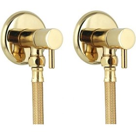 Resim Fkn İkili Çubuk Başlı Pirinç Altın Taharet Musluğu Spiralli (2 Musluk + 2 Spiral) Altın 