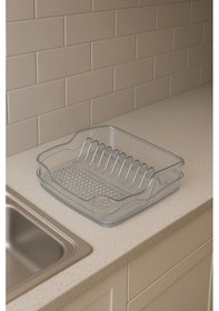 Resim Şeffaf Akrilik Tabaklık Bulaşıklık Düzenleyici 2 Parça 37x38x7 Cm Beyaz 