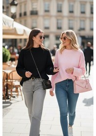 Resim Lela Regular Fit Bisiklet Yaka Basic 2'Li Paket Triko Bayan Kazak 4616213S2 Siyah-Toz Pembe 