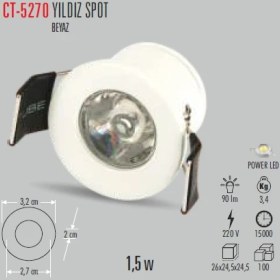 Resim Cata Ct-5270 1,5W/6400K Yıldız Spot Beyaz Kasa(Beyaz) 