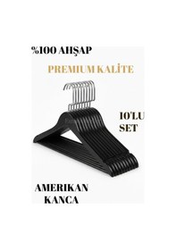 Resim Faravis Atelier Siyah Gümüş Ahşap Lüks Askı Kıyafet Elbise Gömlek Ve Pantolon Askısı Amerikan Kanca 10 Adet 