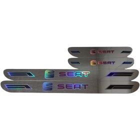 Resim Rukye Shop Seat Hologram Logolu Araca Özel Marka Logolu Aynalı Kapı Eşiği Koruyucu Yapıştırma 4'lü Set 