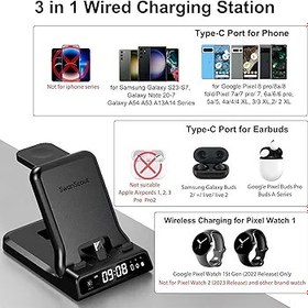 Resim SwanScout Google Cihazları için 3'ü 1 Arada Şarj İstasyonu, Google Pixel Watch, Google Pixel Fold/7A/7/7 Pro/6/6 Pro/5/4/3/XL, Pixel Buds Pro/Buds için 25W Katlanabilir Hızlı Şarj Stnad 
