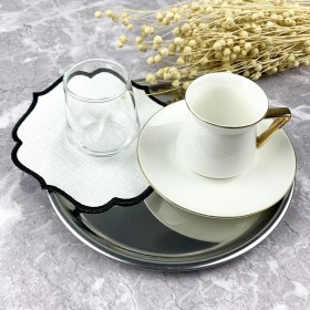 Resim Weare2 Siyah Renkli Nakışlı Keten Efektli 6'lı Kokteyl Peçetesi 