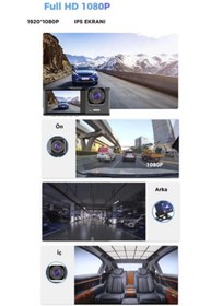 Resim Vothoon BFS Araç İçi 1080p 3 Kameralı Lcd Ekranlı Gece Görüşlü , G-sensör , Geri Görüş Kamera 