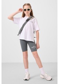 Resim Tommylife Beyaz-haki Pamuklu O Yaka Standart Fit Baskılı Kız Çocuk Tayt Takım - 75190 Beyaz 