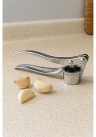 Resim Dayanıklı Paslanmaz Çelik Sarımsak Ezici - Pratik Sarımsak Ezeceği Rendesi Açık Gri 