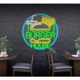 Resim Burger House Yazılı Ve Şekilli Neon Tabela Yeşil 