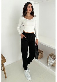 Resim Kadın Bağcıklı Jogger Pantolon & Eşofman Altı Sportif & Enerjik Stil Siyah 