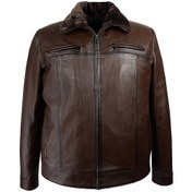 Resim Büyük Beden Kürklü Hakiki Deri Mont Kahverengi B9045 001 