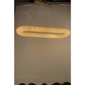 Resim GN Gen Aydınlatma Lüks Italyan Tasarım Oval Kristal Taşlı 3 Renk LED Gold Yemek Masası Avizesi 