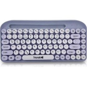 Resim Saywin Bluetooth Klavye Renkli Retro Kablosuz Klavye Daktilo Görünümlü Tuş Tasarımı Şık ve Kullanışlı Telefon Koyma Gözü Pilli Türkçe Q Klavye Sw-05 