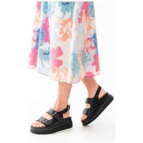 Resim 24422-1185 Siyah Dolgu Topuk Kadın Sandalet Altın - Taba 