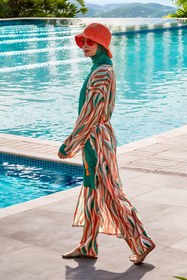 Resim Marina Desenli Yeşil Kimono Kaftan P2422 