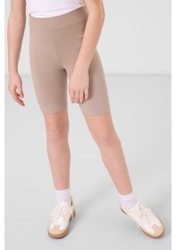Resim Tommylife Koyu Bej Pamuklu Kısa Paça Standart Fit Basic Kız Çocuk Tayt - 75188 Koyu Bej 