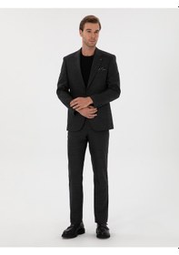 Resim Cacharel Antrasit Slim Fit Mikro Desenli Mono Yaka Yün Karışımlı Takım Elbise Gri 