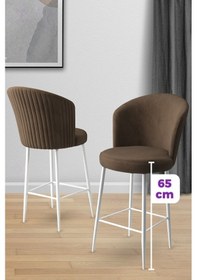 Resim Canisa Alte Serisi 1 Adet 65 Cm Kahve Ada Mutfak Bar Sandalyesi Babyface Kumaş Beyaz Metal Ayaklı Sandalye Kahvee Ayaklar Beyaz 