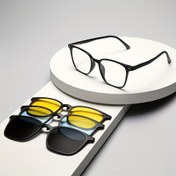 Resim 3’ü 1 Arada Manyetik Değiştirilebilir Gözlük - Üç Renk (Siyah/Mavi/Sarı) Yuvarlak/Dikdörtgen Çerçeveler, Manyetik Klipsli/Değiştirme Sistemi, Alet/Viskozite Çözeltisi Gerektirmeyen Günlük ve Özel Gün Gözlükleri 