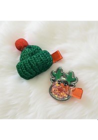 Resim Noel Temalı 2'li Toka Seti Şapka + Geyik Christmas Hair Clip Set-209 Yeşil 