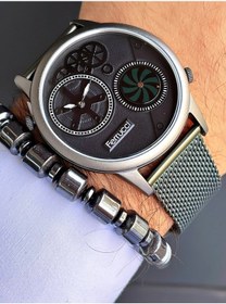 Resim Ferrucci Yeşil Renk Füme Kasa Çift Mekanizma Erkek Kol Saati + Hematit Doğaltaş Bileklik Hediyeli Nda1119 