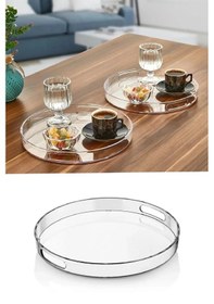 Resim Yuvarlak Dekoratif Sunumluk Pleksi Tepsi, Şeffaf Ikramlık, Servis Düzenleyici Organizer Tepsi, 2 Adet, Çap 27 Cm 