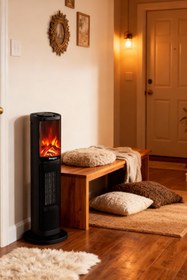 Resim Hoogar German 2075 L Black Oben Seri OLED Şömineli Ekran Dijital Kule Tipi Turbo Hızlı Isıtıcı 