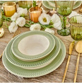 Resim NOVAFACE STD Monica Stoneware 12 Parça 4 Kişilik Yemek Takımı Yeşil Klasik 