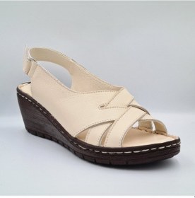 Resim Pierre Cardin 6903 Krem Renk Deri Dolgu Topuk 6cm Kadın Sandalet Krem 