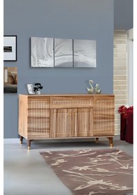 Resim Arya Konsol 4 Kapaklı 1 Çekmeceli Atlantik Çam Gold Detaylı 160x80x44 Cm 