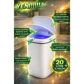 Resim Aesco 20L Akıllı Sensörlü Çöp Kovası Uv Işık Koku Geçirmez Mutfak Banyo Wc Ofis 