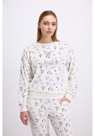 Resim Man11592-1004 Anil Ev Giyim Anıl Kadın Yıldız Desenli Tencel Pamuklu Sweatshirt Ve Pantolon Takımı 11592 Ekru 
