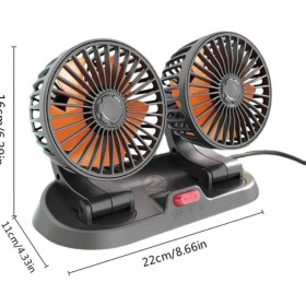 Resim Araç Içi Vantilatör 360° Dönebilen Torpido Üstü Çift Başlıklı Vantilatör 12V Uyumlu Çakmaklık Girişli Soğutucu Fan 