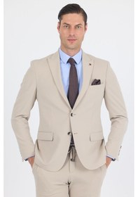 Resim İmza Bej Kırlangıç Yaka Kelebek Astar 6 Drop Slim Fit Beli Lastikli Takım Elbise 1001250176 Bej 