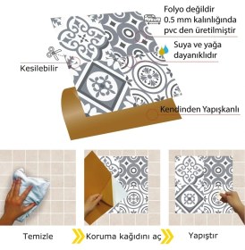 Resim Kendinden Yapışkanlı Mutfak Kaplama Geometrik 010 Karma Desenli Pvc Karo 30X30 cm (33 Adet) 3m2 