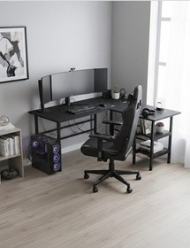 Resim Siyah Köşe Oyuncu Çalışma Masası. Gaming Masa 8001 Çam 