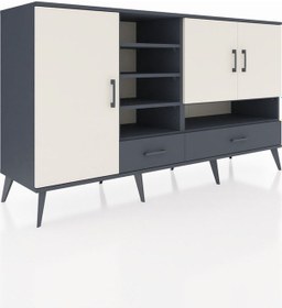 Resim Hyperion Konsol 8 Raflı 2 Çekmeceli 3 Kapaklı 176x44x99 Antrasit- Antrasit-aytaşı/antrasit 