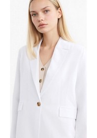 Resim DeFacto Oversize Geniş Kalıp Keten Karışımlı Beyaz Blazer Ceket Z2536AZ25SPWT34 Beyaz 