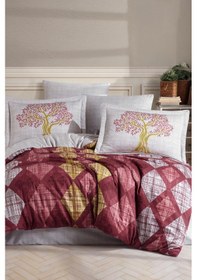 Resim Ruth Pamuk Saten Çift Kişilik Nevresim Takımı Bordo Bordo 