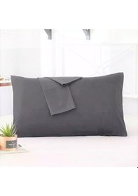 Resim Antrasit Renkli Pamuklu Kumaştan Kapaklı Yastık Kılıfı 2 Adet 