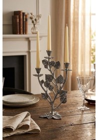 Resim Leaf 3 Lıghts Candle Holder Nıckel Antıque 25,5x15,5x43 Cm Gümüş 